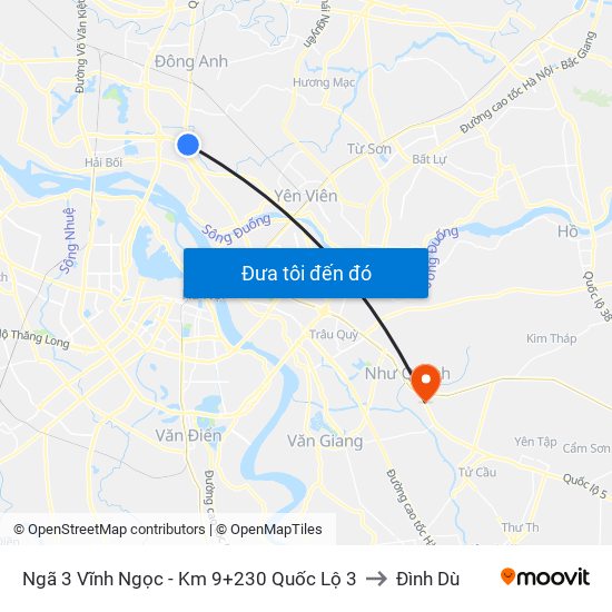 Ngã 3 Vĩnh Ngọc - Km 9+230 Quốc Lộ 3 to Đình Dù map