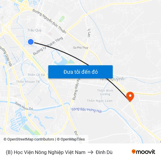 (B) Học Viện Nông Nghiệp Việt Nam to Đình Dù map