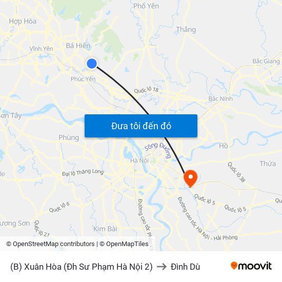 (B) Xuân Hòa (Đh Sư Phạm Hà Nội 2) to Đình Dù map