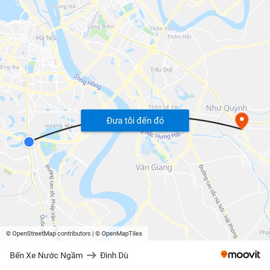 Bến Xe Nước Ngầm to Đình Dù map