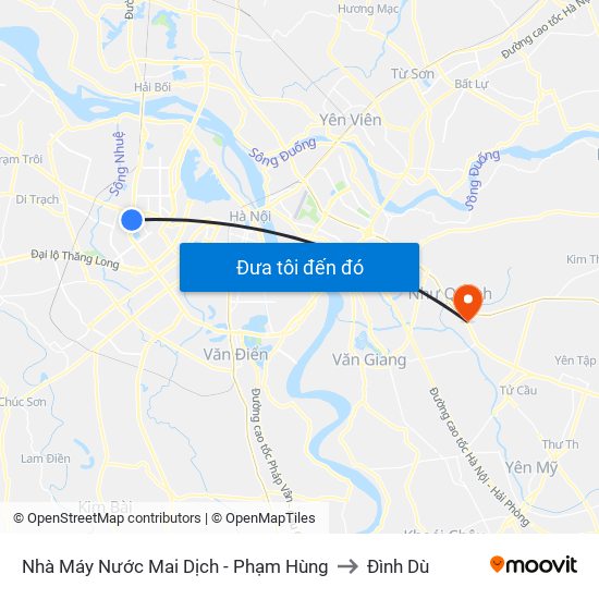 Nhà Máy Nước Mai Dịch - Phạm Hùng to Đình Dù map