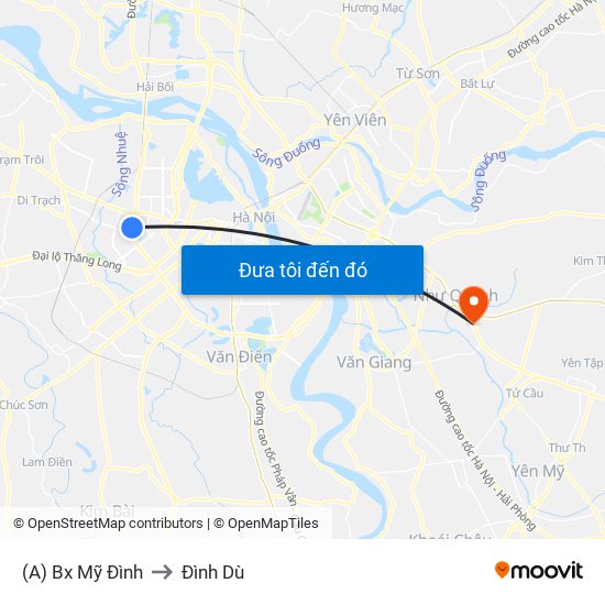 (A) Bx Mỹ Đình to Đình Dù map