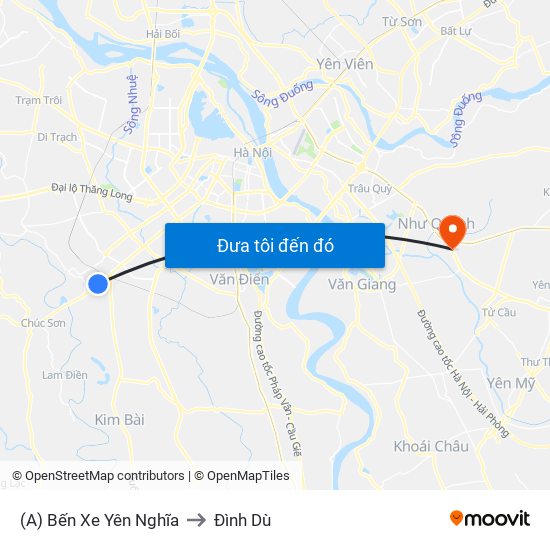 (A) Bến Xe Yên Nghĩa to Đình Dù map