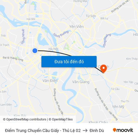 Điểm Trung Chuyển Cầu Giấy - Thủ Lệ 02 to Đình Dù map