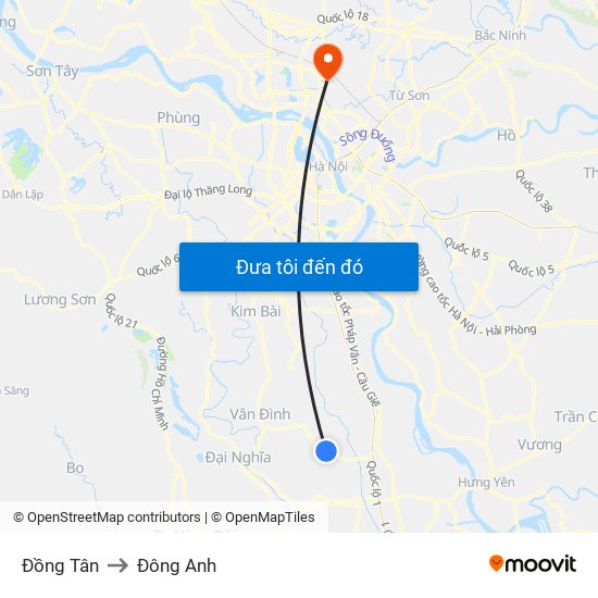 Đồng Tân to Đông Anh map