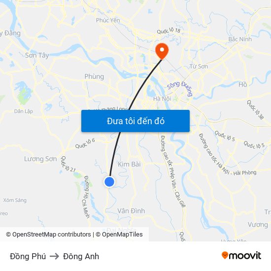 Đồng Phú to Đông Anh map