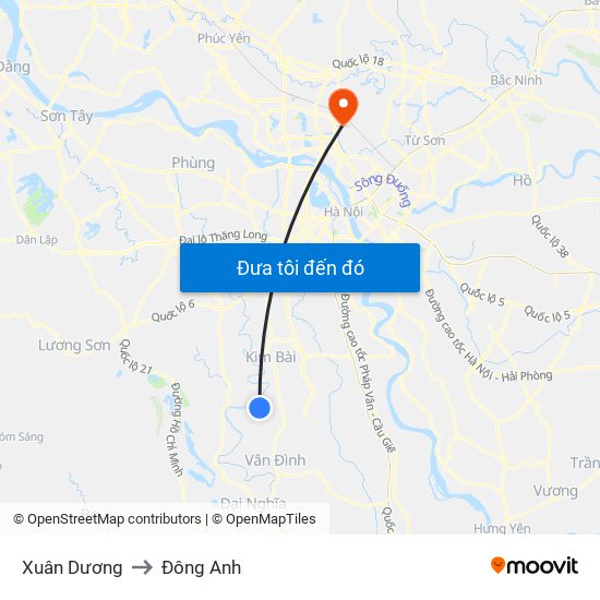 Xuân Dương to Đông Anh map