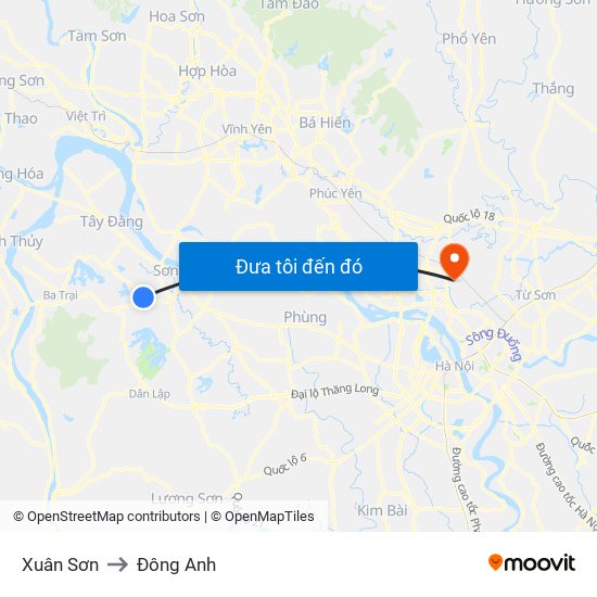 Xuân Sơn to Đông Anh map