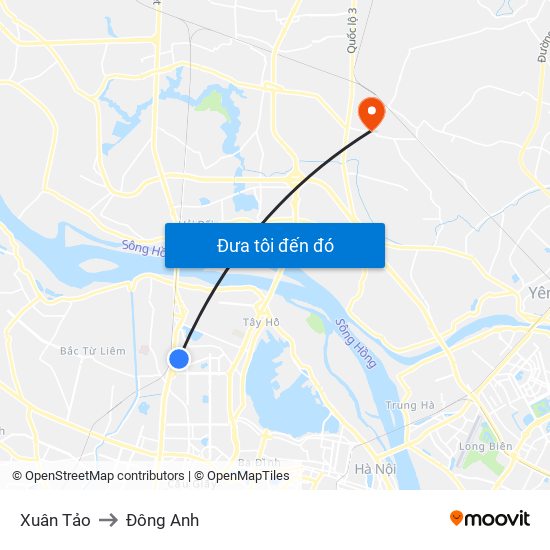 Xuân Tảo to Đông Anh map