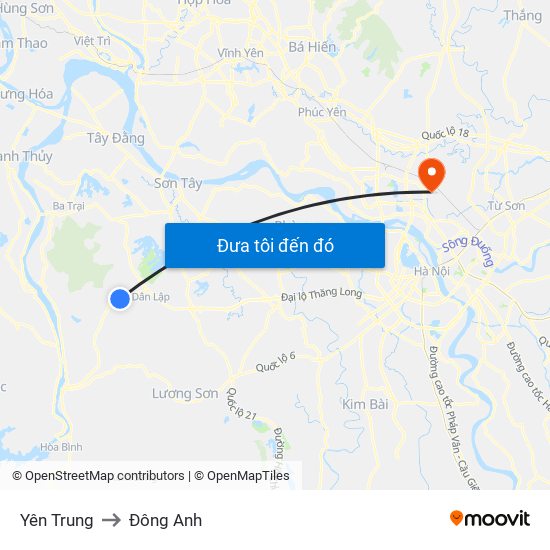 Yên Trung to Đông Anh map