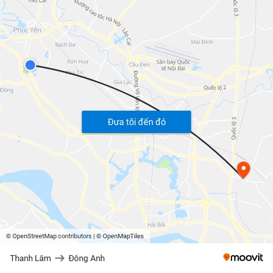 Thanh Lâm to Đông Anh map