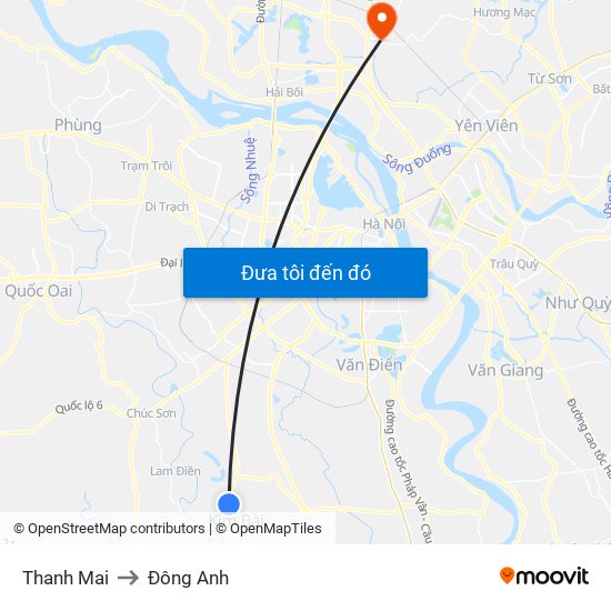 Thanh Mai to Đông Anh map
