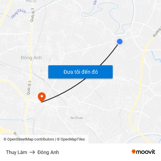 Thuỵ Lâm to Đông Anh map