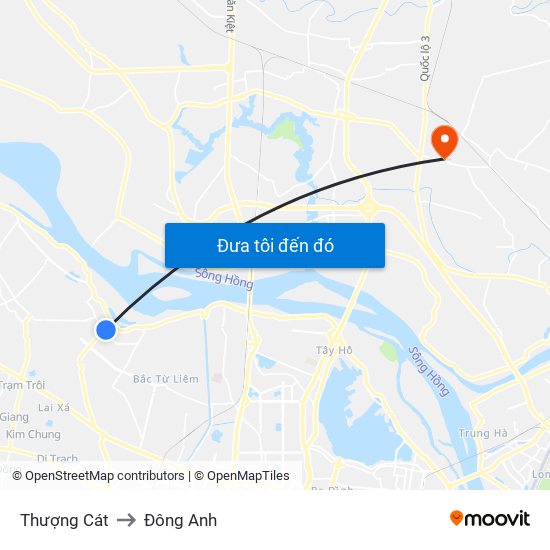 Thượng Cát to Đông Anh map