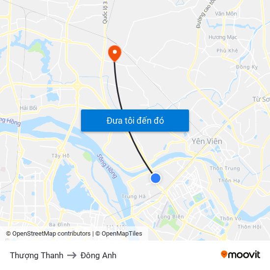 Thượng Thanh to Đông Anh map