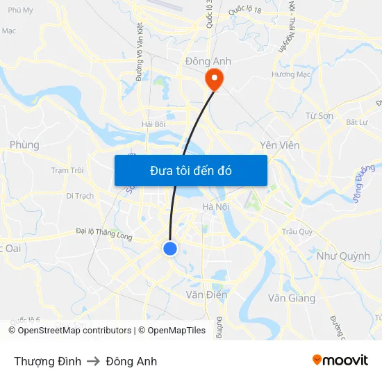 Thượng Đình to Đông Anh map
