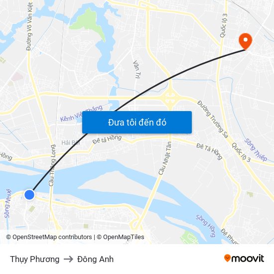 Thụy Phương to Đông Anh map