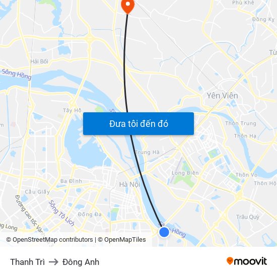 Thanh Trì to Đông Anh map