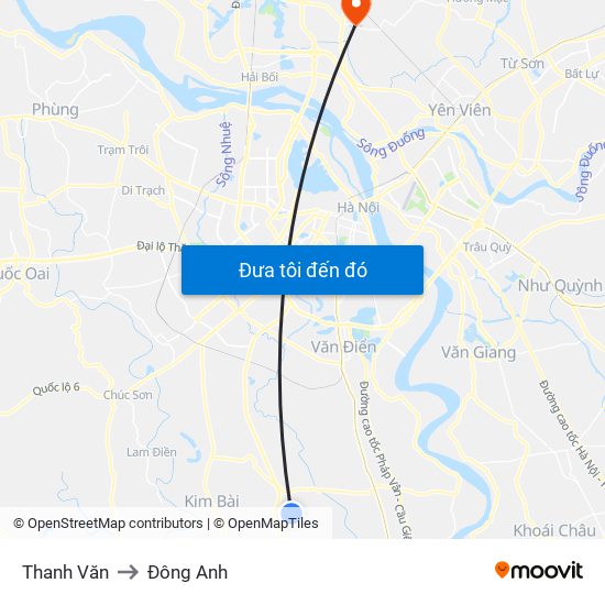Thanh Văn to Đông Anh map