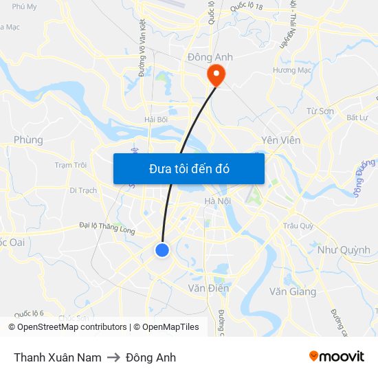 Thanh Xuân Nam to Đông Anh map