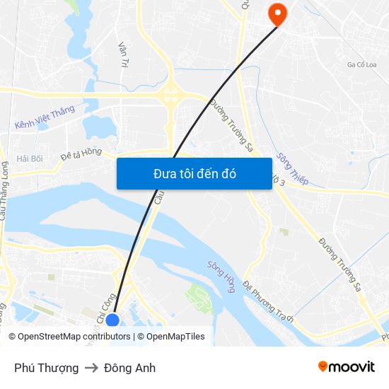 Phú Thượng to Đông Anh map