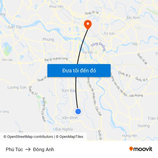 Phú Túc to Đông Anh map