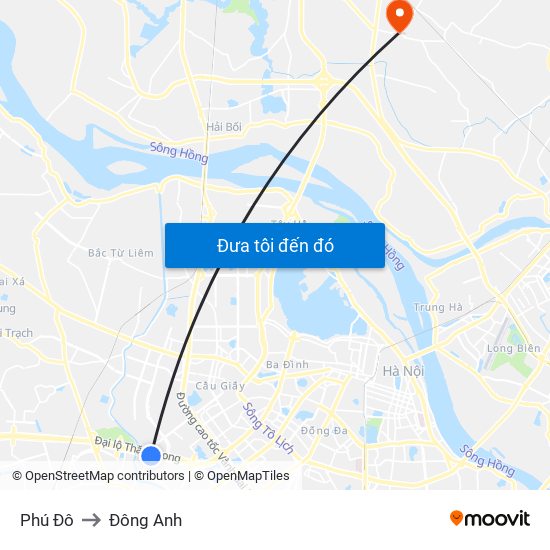 Phú Đô to Đông Anh map