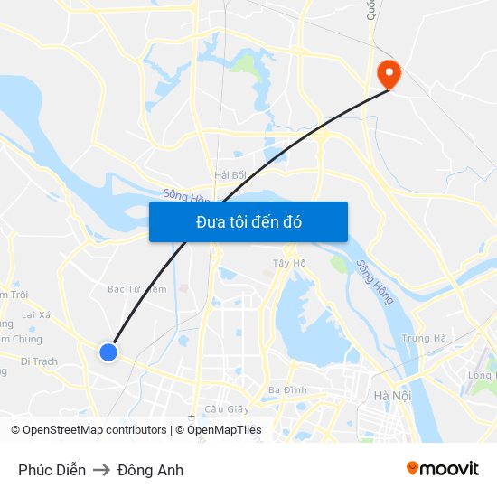 Phúc Diễn to Đông Anh map