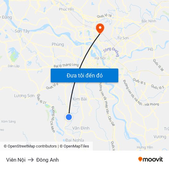 Viên Nội to Đông Anh map