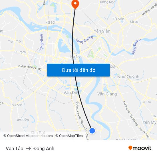 Vân Tảo to Đông Anh map