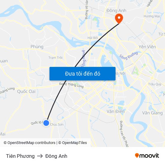 Tiên Phương to Đông Anh map