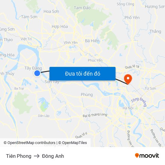 Tiên Phong to Đông Anh map