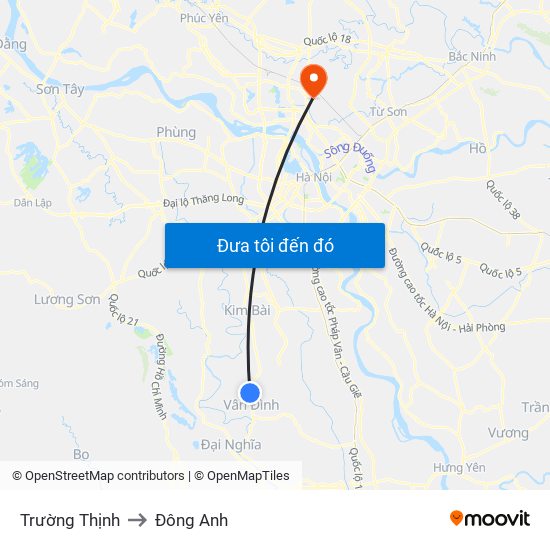 Trường Thịnh to Đông Anh map