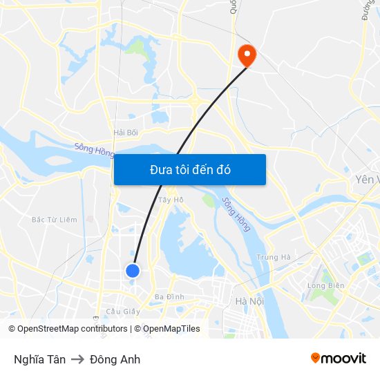 Nghĩa Tân to Đông Anh map