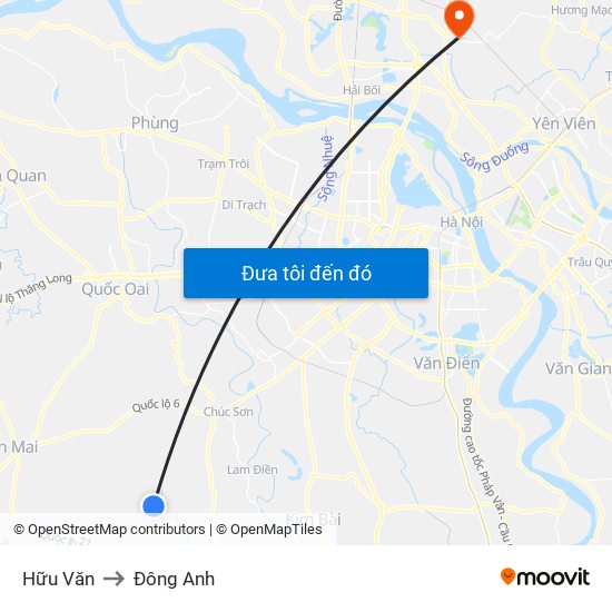 Hữu Văn to Đông Anh map