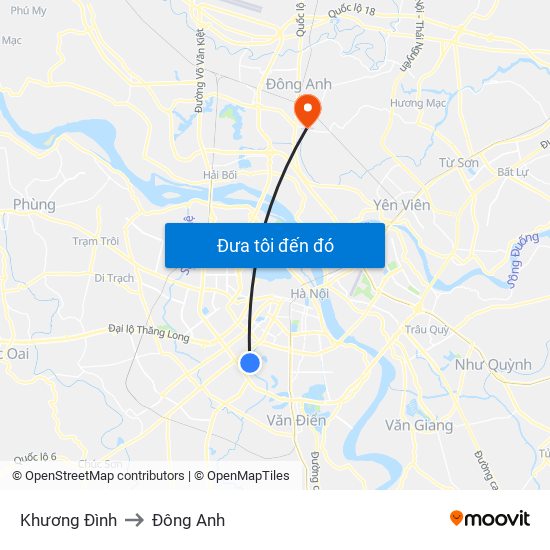 Khương Đình to Đông Anh map