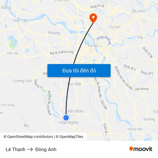 Lê Thanh to Đông Anh map