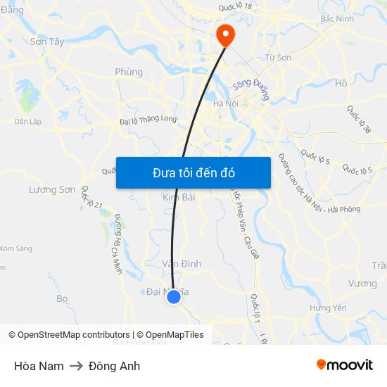 Hòa Nam to Đông Anh map