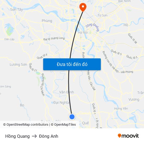 Hồng Quang to Đông Anh map