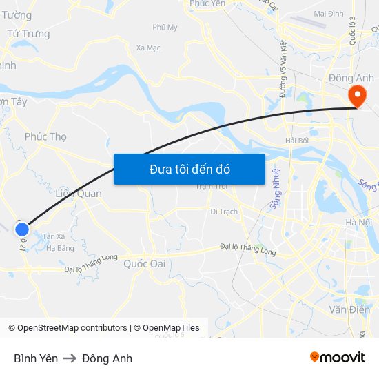 Bình Yên to Đông Anh map