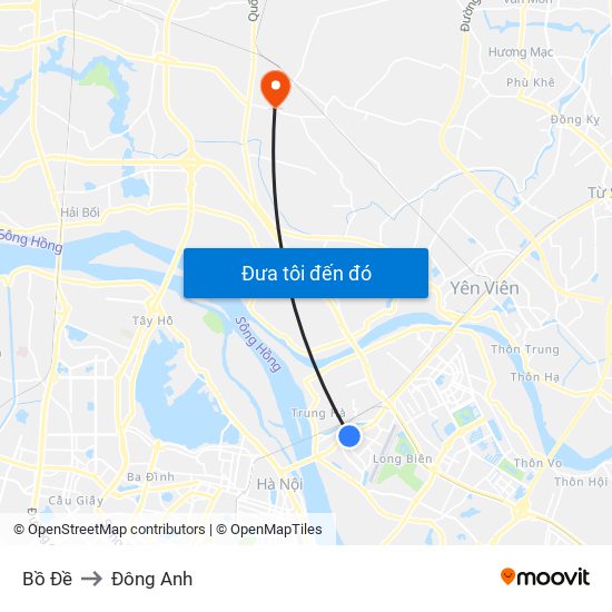 Bồ Đề to Đông Anh map