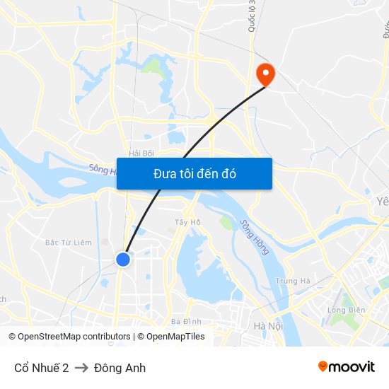 Cổ Nhuế 2 to Đông Anh map