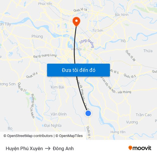 Huyện Phú Xuyên to Đông Anh map