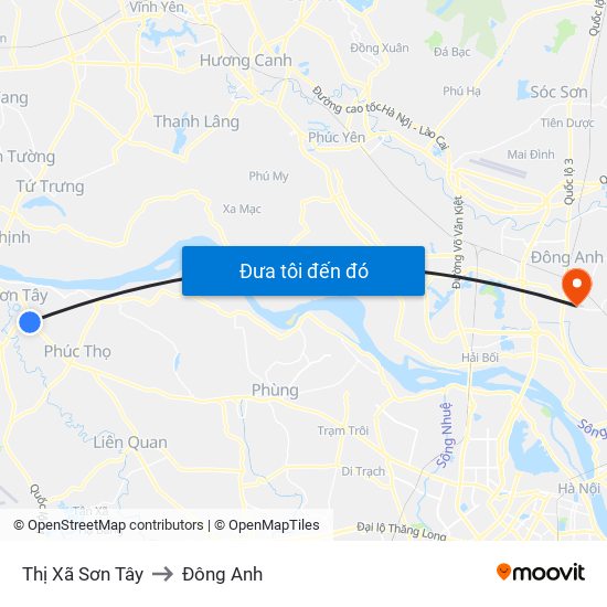 Thị Xã Sơn Tây to Đông Anh map