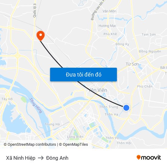 Xã Ninh Hiệp to Đông Anh map