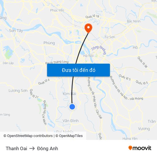 Thanh Oai to Đông Anh map