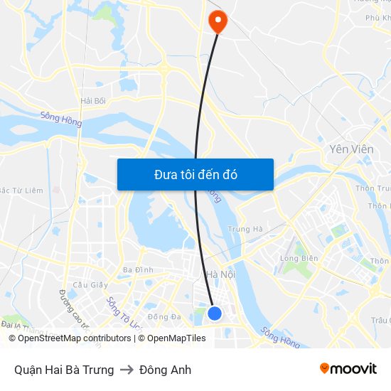 Quận Hai Bà Trưng to Đông Anh map