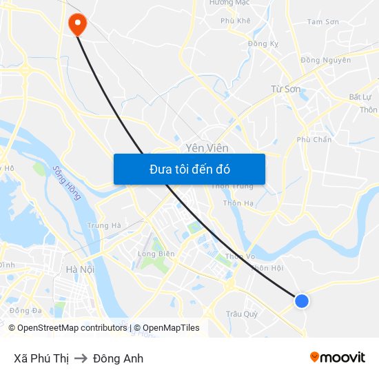 Xã Phú Thị to Đông Anh map