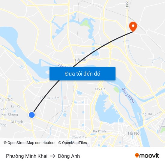 Phường Minh Khai to Đông Anh map