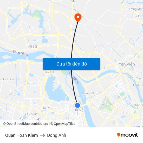 Quận Hoàn Kiếm to Đông Anh map